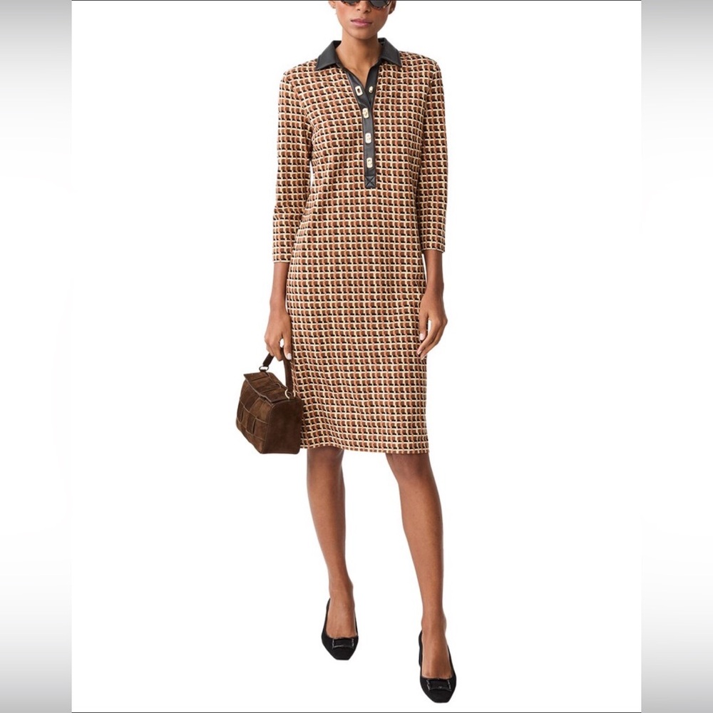 J. McLaughlin Brown Geometric Long Sleeve Dress